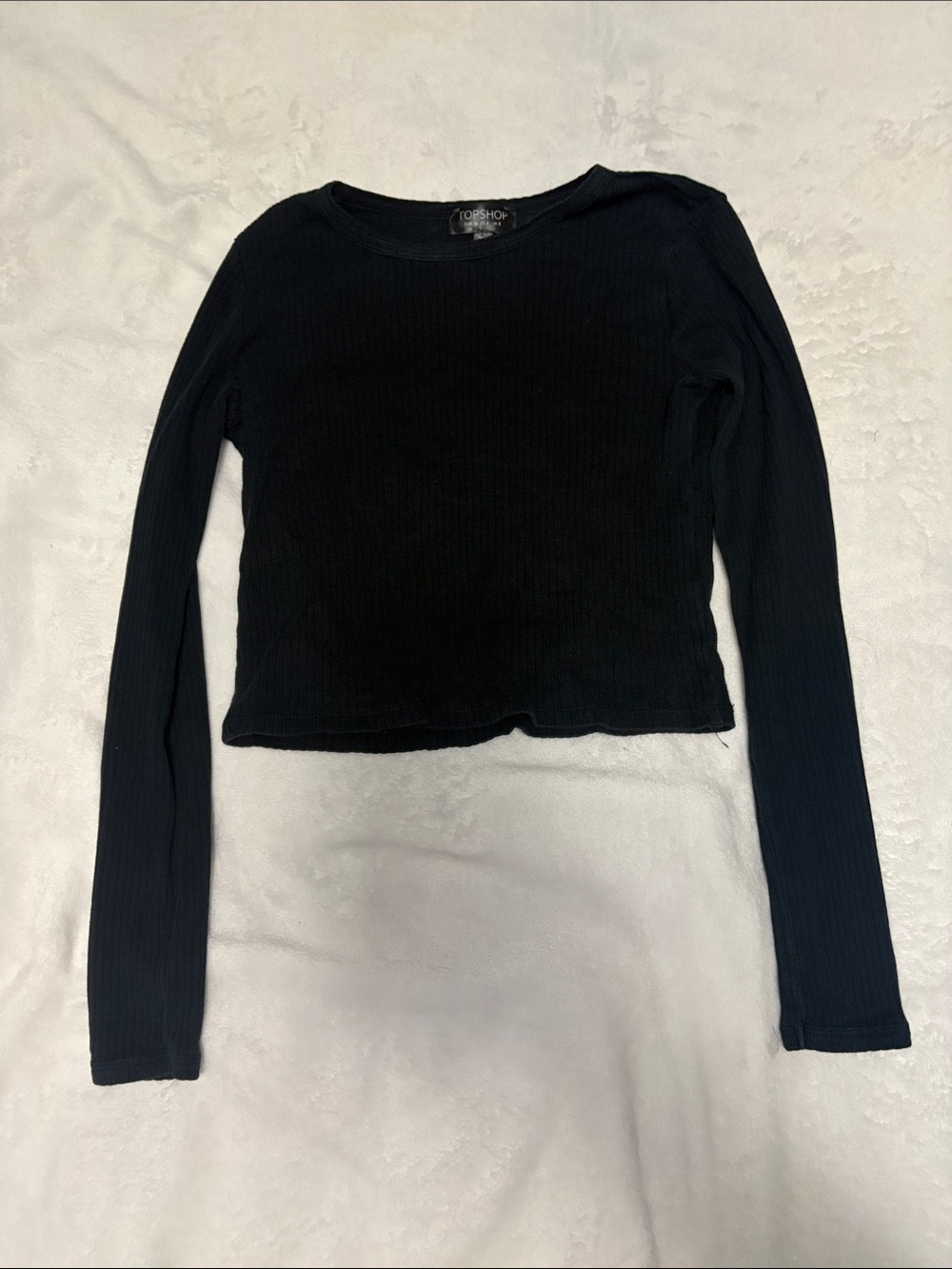 Topshop Black Ribbed Long-Sleeve Crop Top